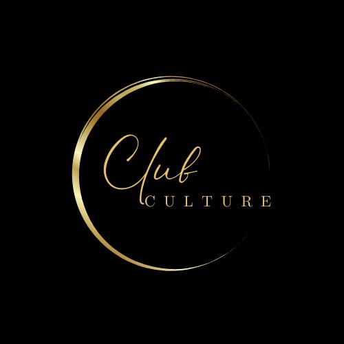 Golden and black italic typography of Club Culture Apparel