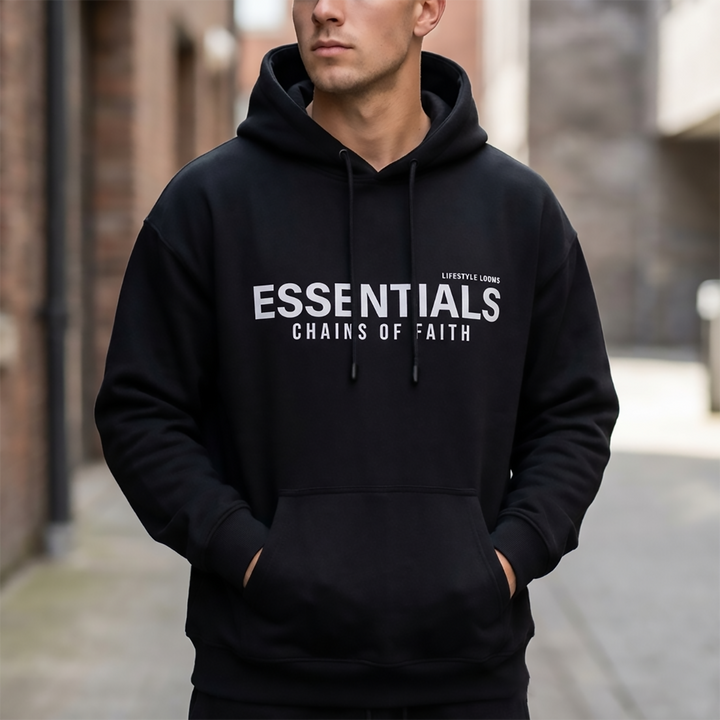 Men’s Essentials Chains of Faith Pullover Hoodie – 60% Cotton 40% Polyester Fleece, Soft Warm.