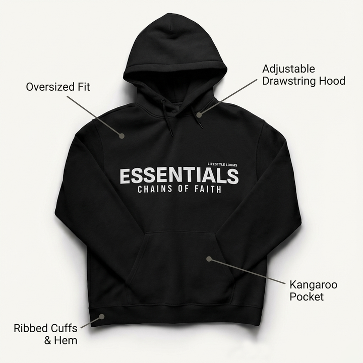 Men’s Essentials Chains of Faith Pullover Hoodie – 60% Cotton 40% Polyester Fleece, Soft Warm.