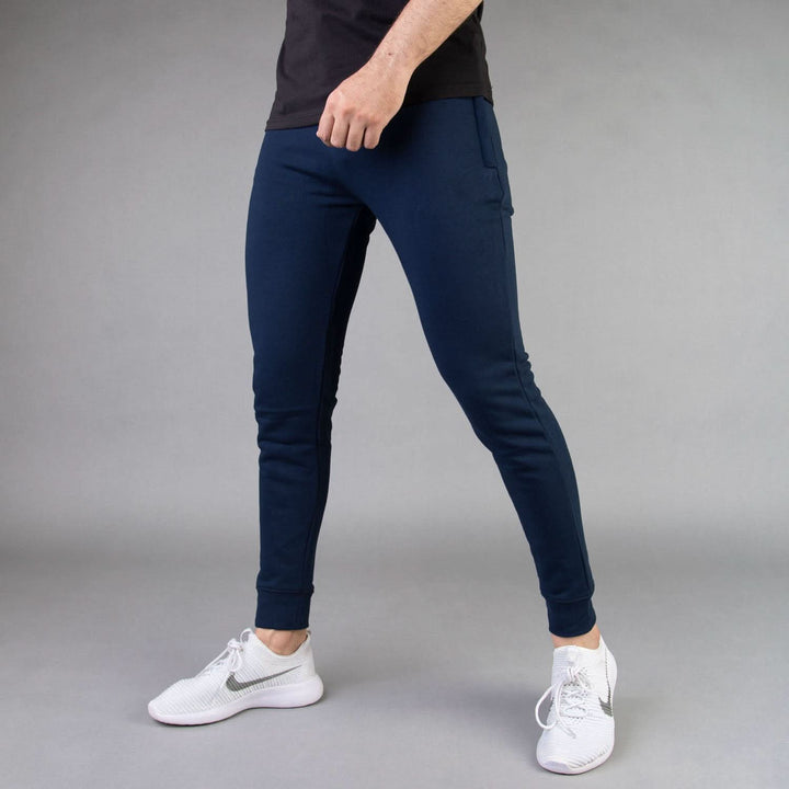 Navy Solid Fleece JogPants with Ribbed Cuffs