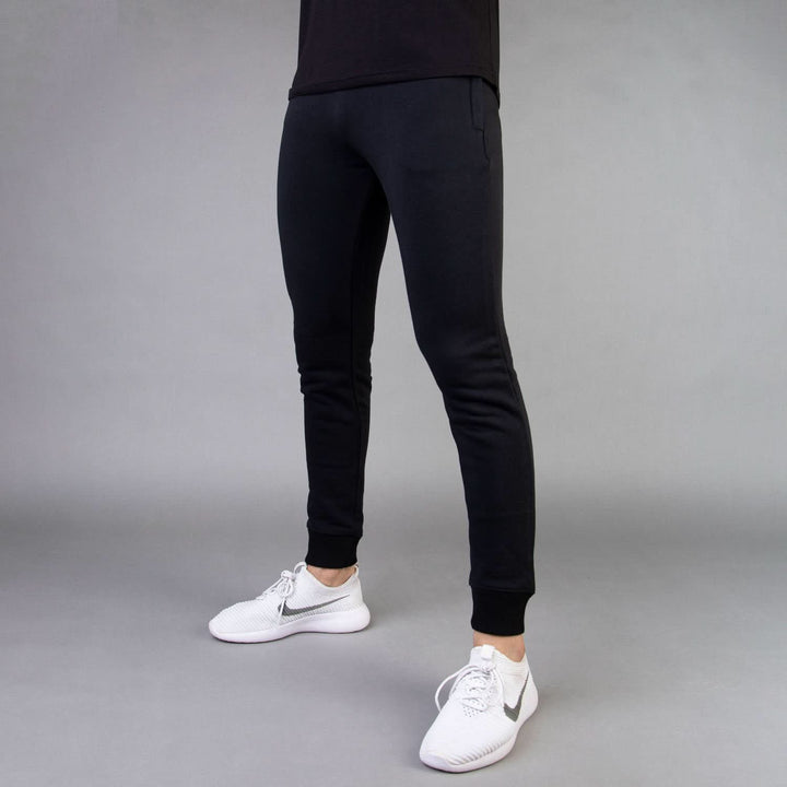 Black Solid Fleece JogPants with Ribbed Cuffs