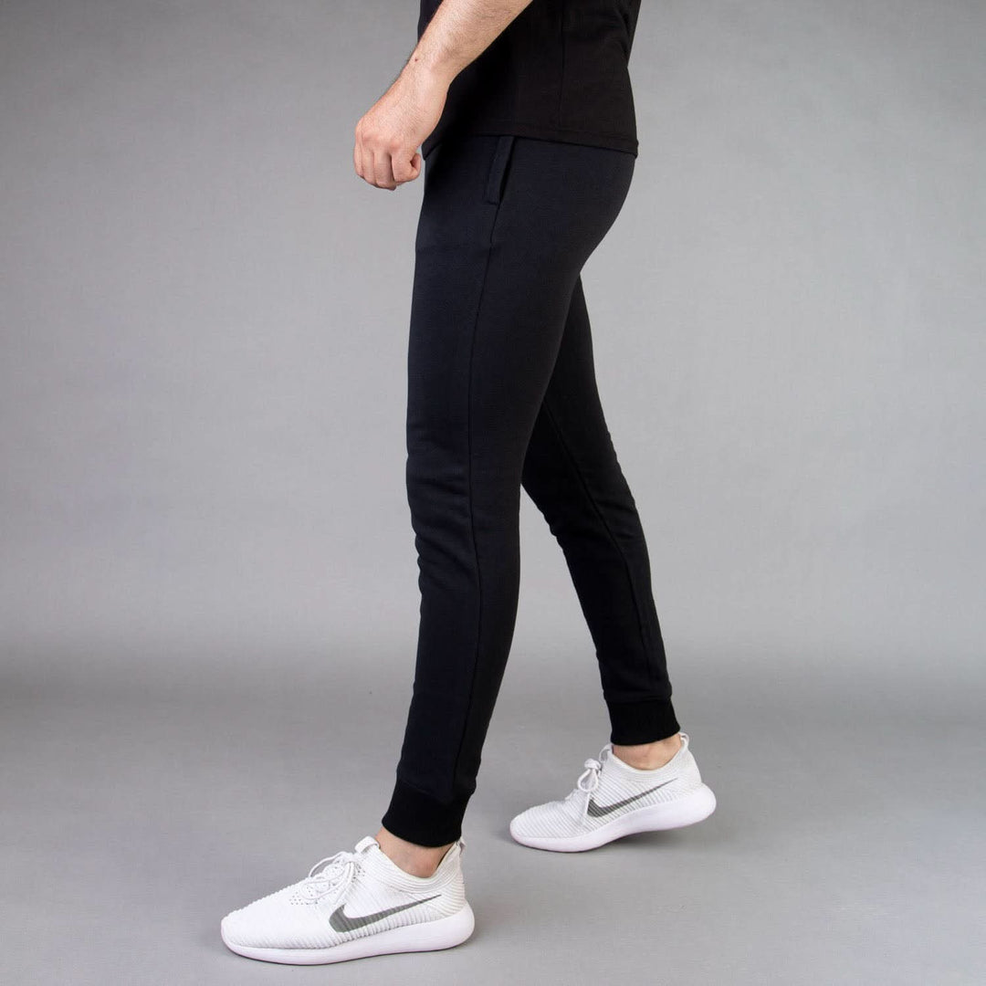 Black Solid Fleece JogPants with Ribbed Cuffs