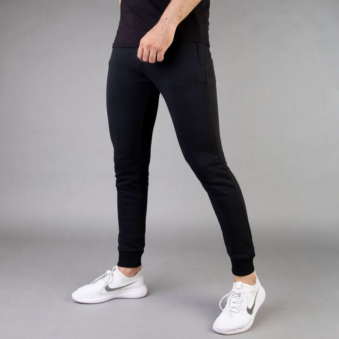 Black Solid Fleece JogPants with Ribbed Cuffs