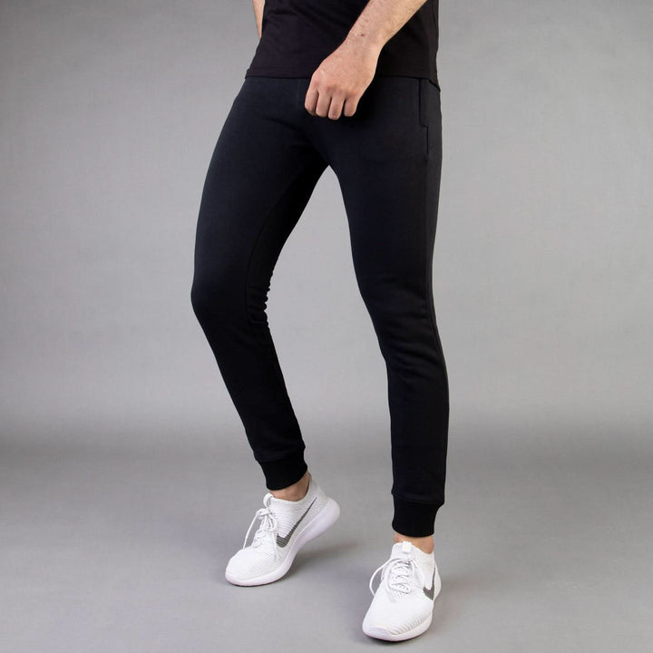 Black Solid Fleece JogPants with Ribbed Cuffs