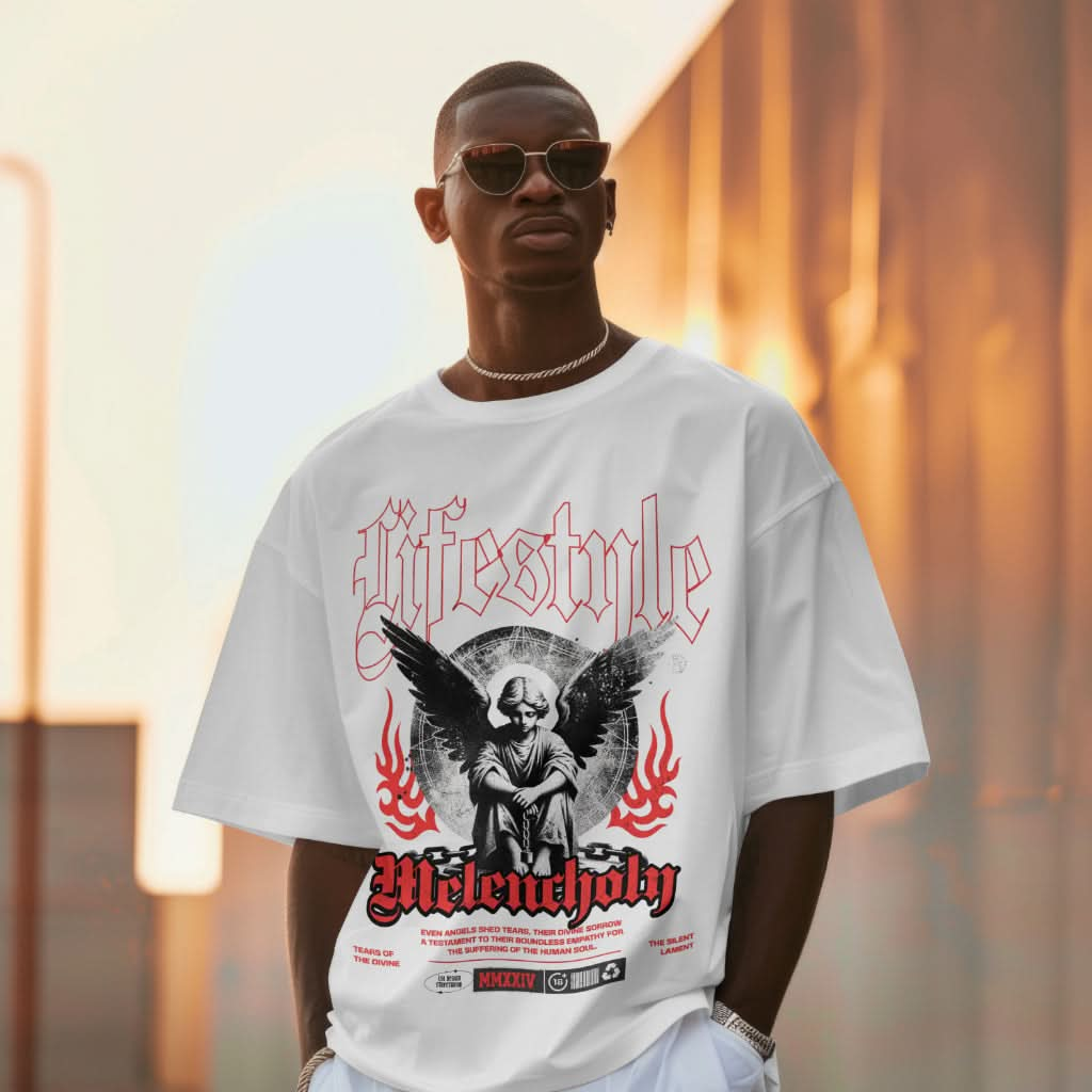 Angel of Melencholy Essential Oversized T-Shirt - 100% Cotton, Ultra Heavy, Crew Neck, Casual Wear