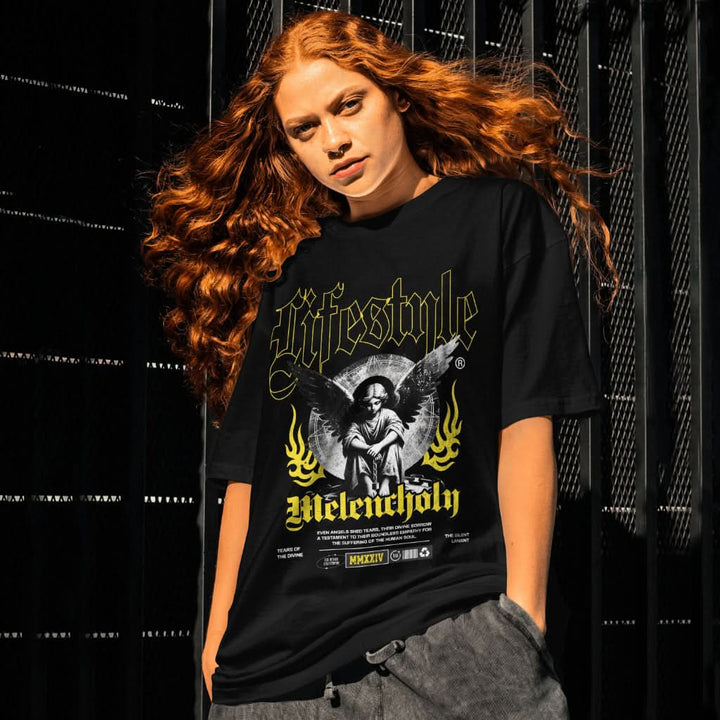 Angel of Melencholy Essential Oversized T-Shirt - 100% Cotton, Ultra Heavy, Crew Neck, Casual Wear