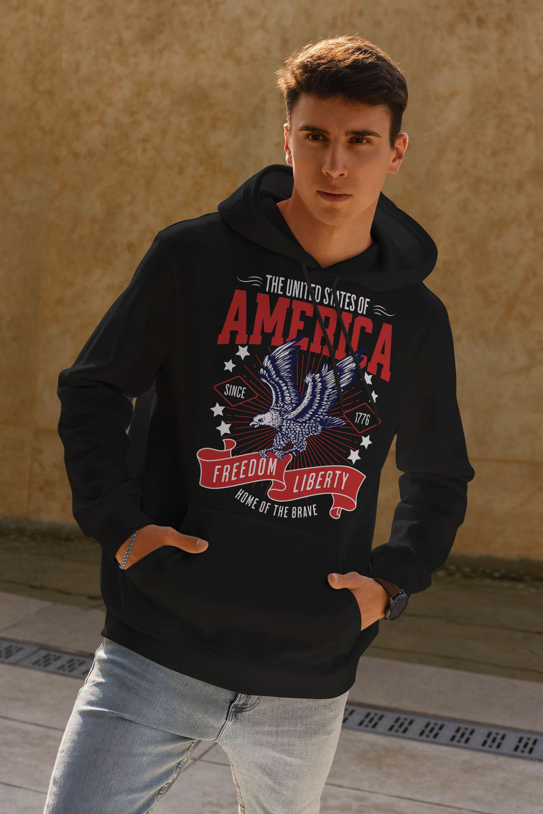 Graphic Hoodie Home of the Brave for Men